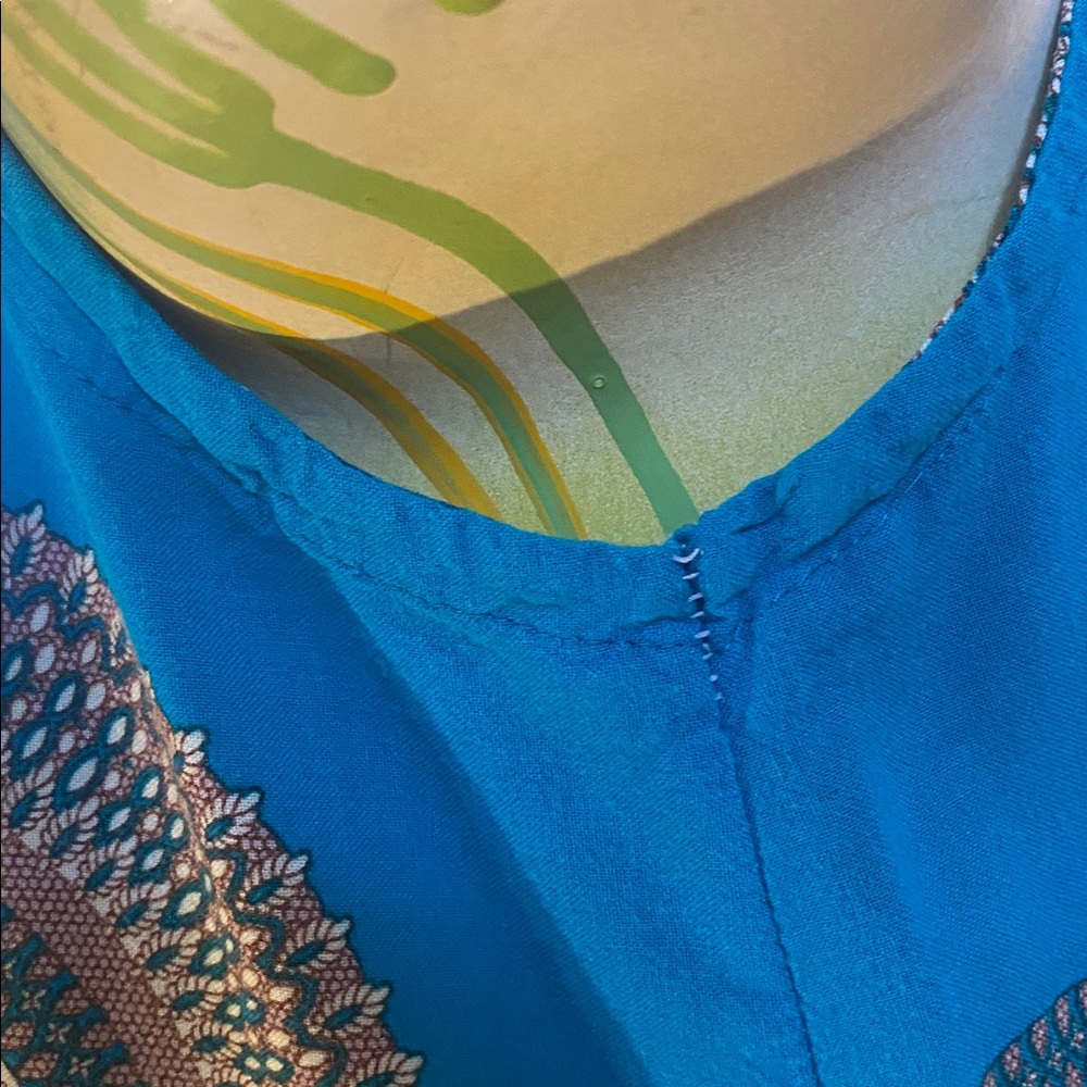 Blue Sleeveless Super Soft Fabric Top with Geometrical Patterned Designs - Picture 10 of 10